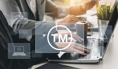 Trademark protection and legal compliance with TM icon, copyright law, patent check, intellectual...