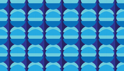 Fototapeta premium Seamless geometric circle pattern in blue shades with retro modern style