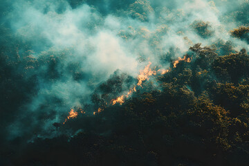 Obraz premium Aerial View of a Wildfire - Smoke, Fire, and Destruction in a Da