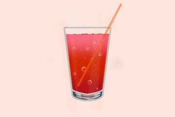 Minimalist vector illustration of a tall glass filled with bright red fizzy drink and a straw.
