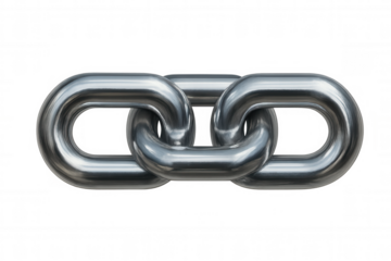 Metallic chain links interconnecting, representing power, unity, and protection, against transparent backdrop