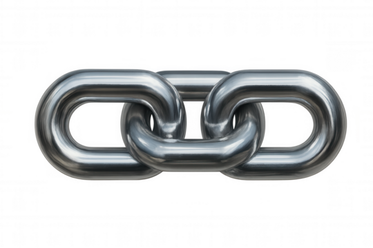 Metallic chain links interconnecting, representing power, unity, and protection, against transparent backdrop