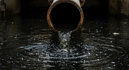 Toxic industrial wastewater outflow contaminating natural ecosystem, close-up view