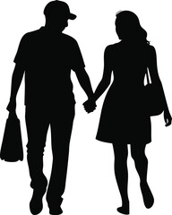 Romantic silhouette couple holding hands walking together outdoors peaceful leisure activity bonding connection silhouette