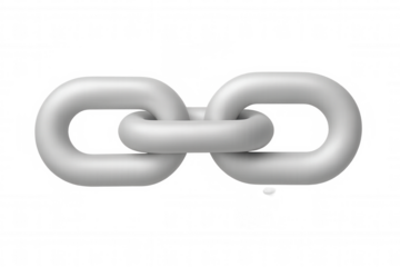 White chain links interlocking, 3d rendering demonstrating industrial connection, symbolizing strength and unity against transparent backdrop
