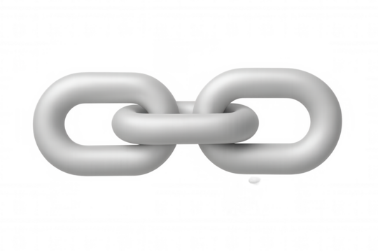 White chain links interlocking, 3d rendering demonstrating industrial connection, symbolizing strength and unity against transparent backdrop
