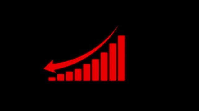 Falling Chart with Arrow Animation, Animated Financial Crisis Chart with Trend Line Graph, Decline Bar Chart of Economy