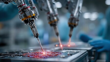 Remote surgery robots enabling surgeons to perform precise operations remotely with robotic arms and haptic feedback systems.