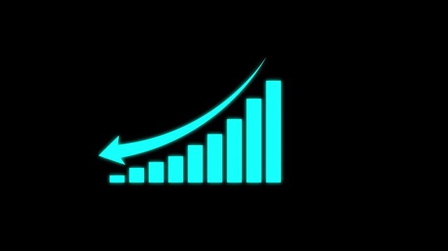 Falling Chart with Arrow Animation, Animated Financial Crisis Chart with Trend Line Graph, Decline Bar Chart of Economy