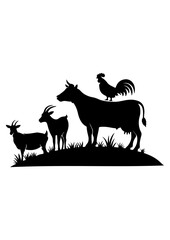Silhouettes of Farm Animals on Grass