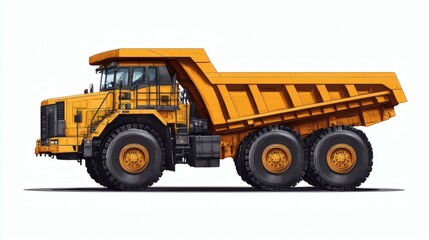 Yellow dump truck illustration, side view.