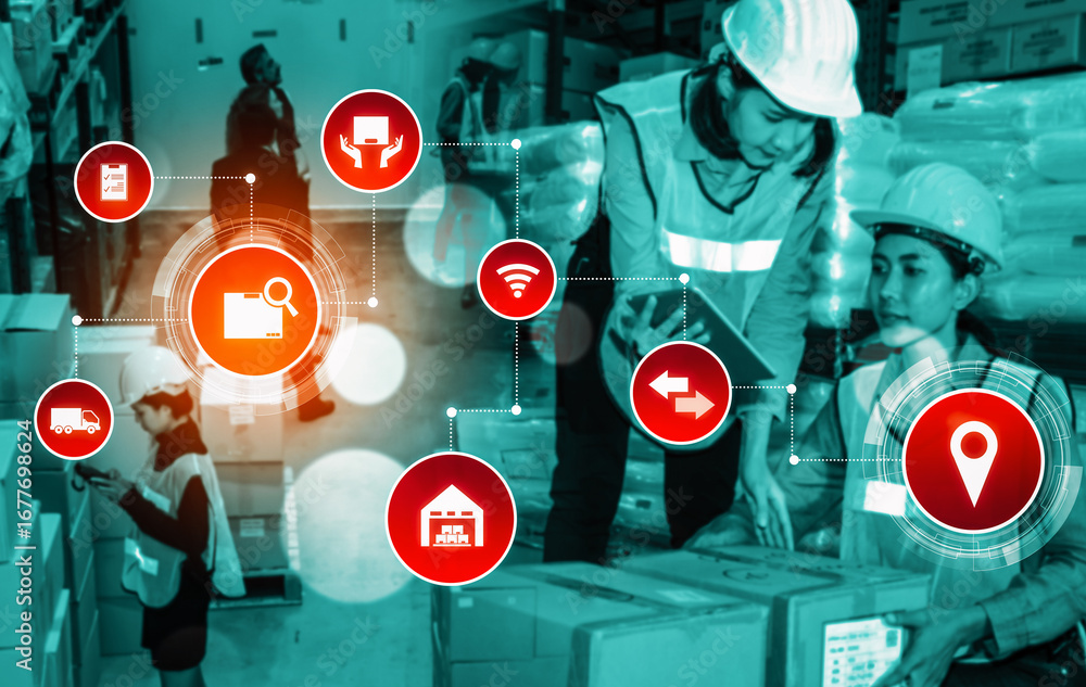 Poster smart warehouse management system with innovative internet of things technology to identify package 