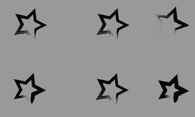 Six black brush stroke stars on grey background vector