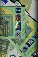 Euro banknote details showcase vibrant spectrum of EU currency design highlighting intricate elements of money exhibited in European collection