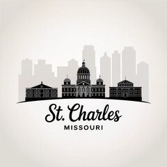 Fototapeta premium ‎St. Charles Missouri Skyline Silhouette — A Historic City Along the Missouri River Vector Illustration