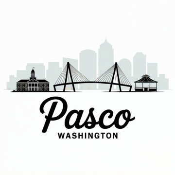 Pasco Washington Skyline Silhouette &mdash; A Tri-Cities Community in the Columbia Basin Vector Illustration