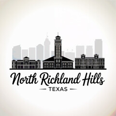 Fototapeta premium North Richland Hills Texas Skyline Silhouette — A Thriving Suburb in the Dallas–Fort Worth Metroplex Vector Illustration