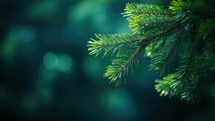 Close-up of lush green pine needles on a branch with blurred background. Merry Christmas, Nativity, Xmas, Noel, Navidad - Global Winter Holiday, Christian Religious Celebration. Happy New Year - Powered by Adobe