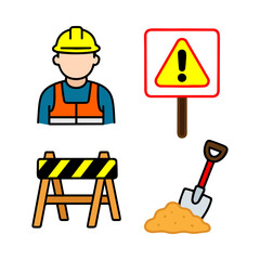 Road Repair Cartoon Icon Set