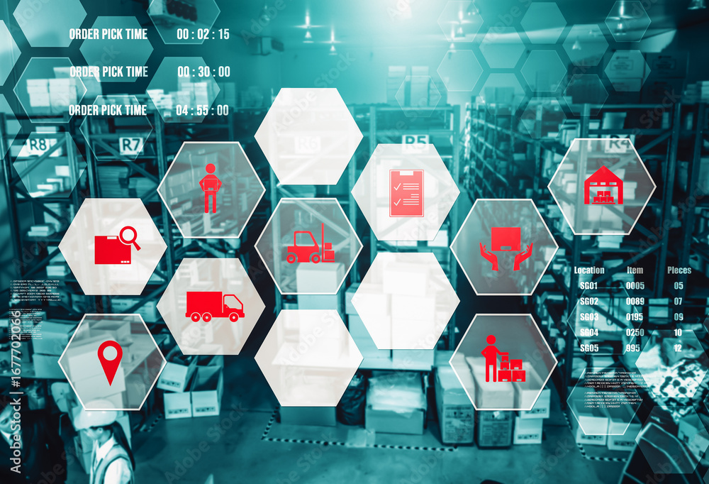 Poster smart warehouse management system with innovative internet of things technology to identify package 