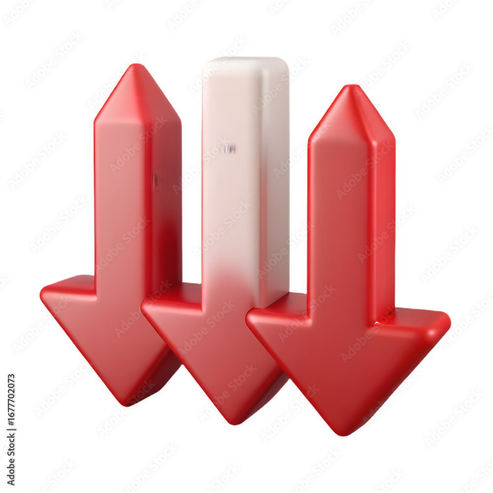 Fototapete a set of 3d glossy red up and down arrows for web and internet file upload and download icons