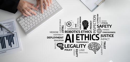 This image illustrates the various aspects of AI ethics, governance, and societal impact,...