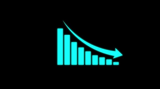 Falling Chart with Arrow Animation, Animated Financial Crisis Chart with Trend Line Graph, Decline Bar Chart of Economy