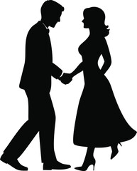 Romantic couple dancing together holding hands silhouette romantic evening outdoor celebration silhouette