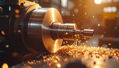 Precision Metal Turning Process in Industrial Workshop with Sparks