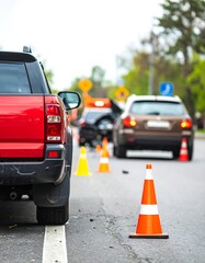 Naklejka premium Damaged vehicles on a road with cones