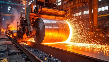 Steel Production Process with Sparks in Industrial Workshop