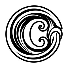 Minimalistic letter c logo in solid style