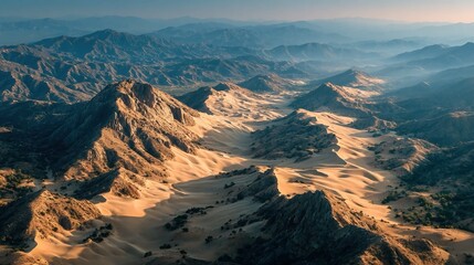Fototapeta premium Sand dunes shaped by wind in coastal or desert areas, ideal for fragile ecosystems, natural formations, and shifting landscapes imagery