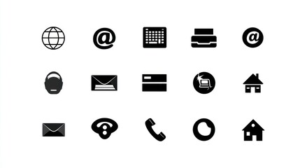 Set of black icons on a white background.  Simple design