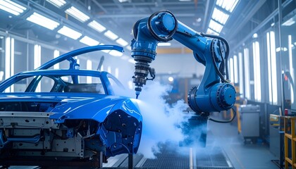 Advanced Robotics in Automotive Manufacturing Process at Factory