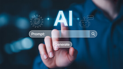 AI-Powered Digital Interface with Prompt Generator and Global Connectivity Icons Highlighting Artificial Intelligence, Innovation, and User Interaction