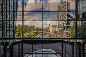 reflection in the glass building