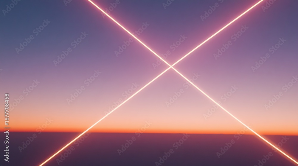 Poster luminous neon x intersecting above a serene gradient twilight horizon