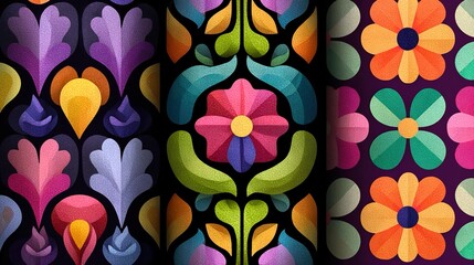 Seamless vector patterns with repeating abstract shapes and decorative elements, ideal for wallpapers, textiles, and digital design projects