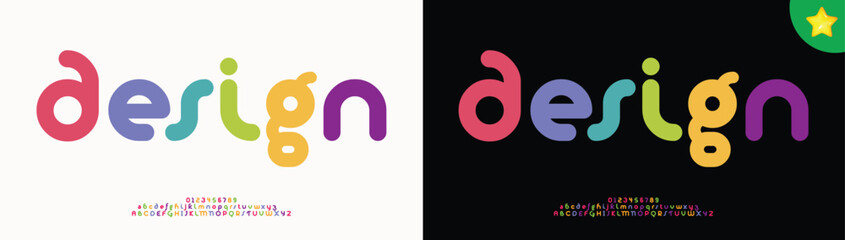 Creative modern colorful logo alphabet, playful letters, funny festival font for bright fiesta logo, round, mexican headline, birthday and greeting card typography, thank you phrases. Vector Font