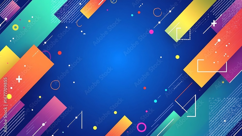 Poster abstract geometric background with vibrant colorful shapes. a modern and dynamic design on a blue gr