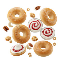 Delicious Bagels with Cream Cheese and Raspberry Jam.