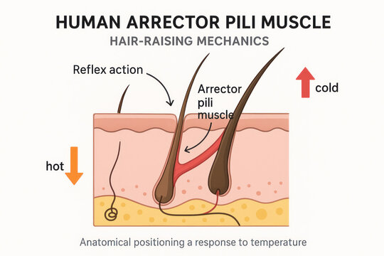 Arrector Pili Muscle Illustration: Hair-Raising Mechanism Response to Temperature, Anatomy Diagram [Illustration]