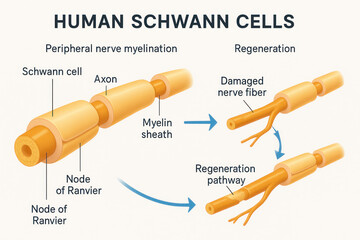 Human Schwann Cells Illustration: Peripheral Nerve Myelination and Regeneration