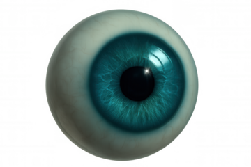 Close-up of a realistic blue eye, creating a captivating and unsettling image with transparent background