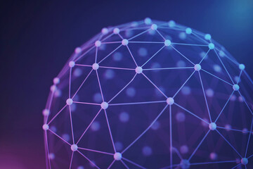 Glowing interconnected network sphere with blue and purple gradient globe connection
