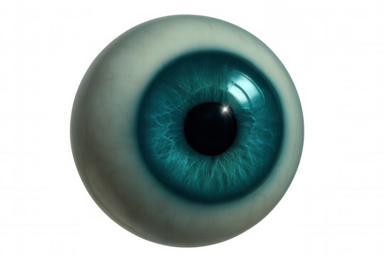 Close-up of a realistic blue eye, creating a captivating and unsettling image with transparent background