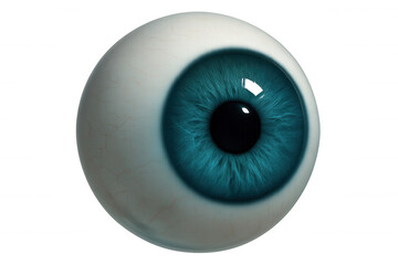 Close-up view of a realistic blue eye, creating a captivating and eerie atmosphere with its transparent background