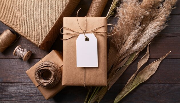 eco friendly gift packaging with blank tag mockup