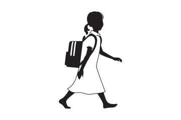 Silhouette of a young girl walking with a backpack
